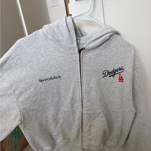 RARE Sporty & Rich Light Gray Zip-Up Hoodie